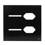 Placa p/ 2 Interruptores + Tomada dupla 4x4 - Novara Glass Preto Brilhante